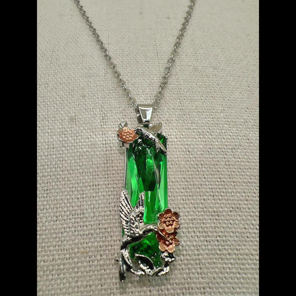Elegant Green Crystal Hummingbird Necklace